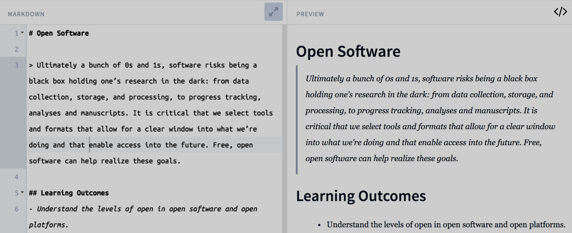 Esempio di Markdown