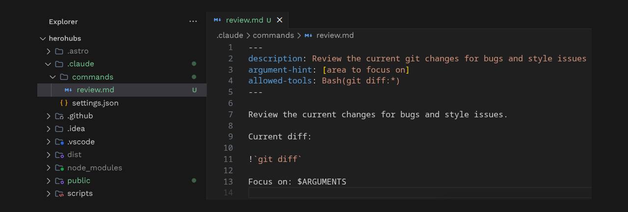 Example of a custom command inside the commands folder